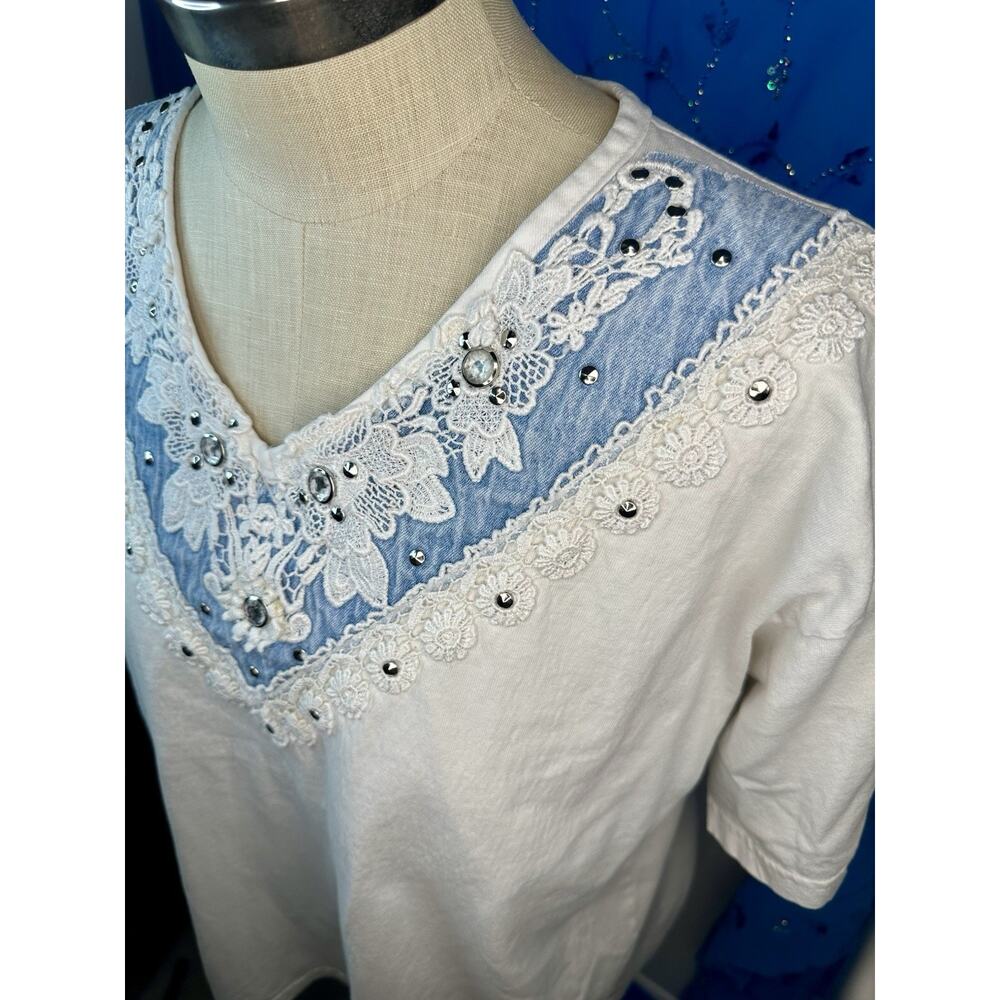 Vintage Y2K Denim Grandma Style Western T-shirt Size XL Anderson - Picture 2 of 10